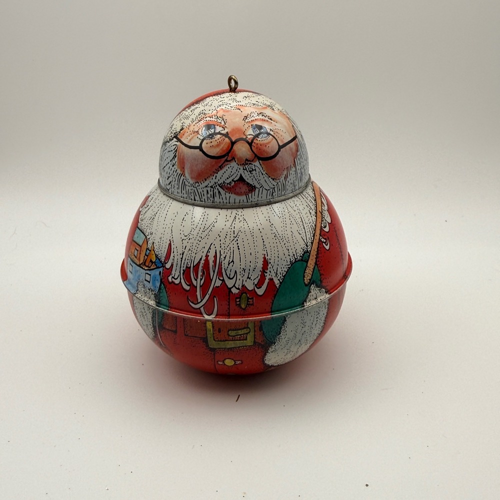 Vintage 1991 Hallmark Santa Claus Tin Ornament Round Nesting Gift Container